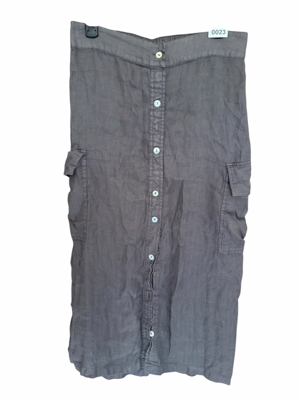 C&C California Gray Button-Front Cargo Linen Bermuda Midi Skirt